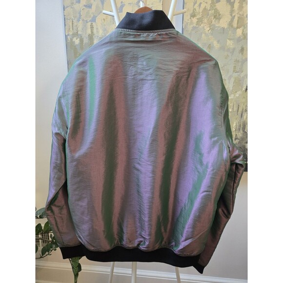 Vintage Surf Style Jacket Mens Sz L Iridescent Purple Y2K Retro Full Zip Bomber - Picture 10 of 14